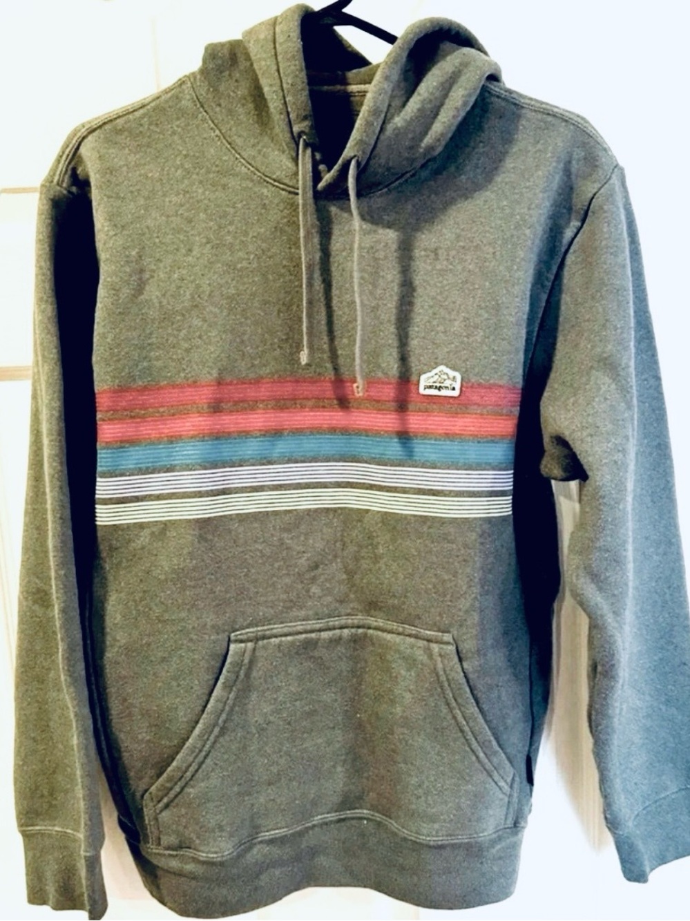 Patagonia Uprisal Hoodie Logo Ridge Stripes Unisex gray pullover retro hipster M